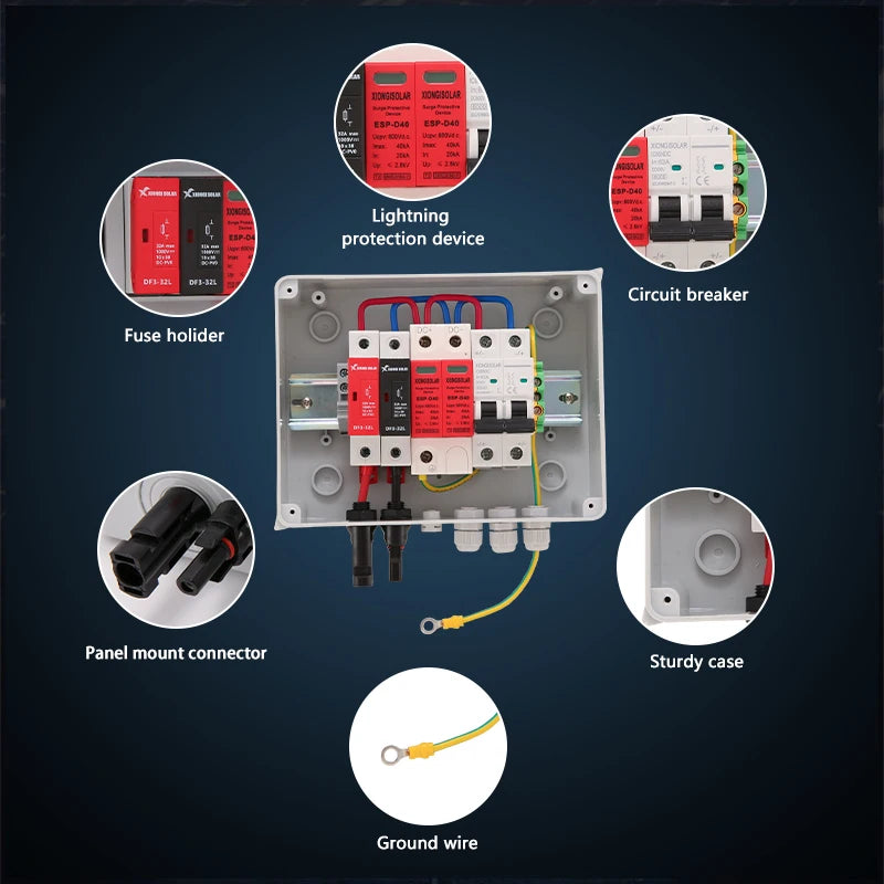 Solar photovoltaic PV Combiner Box With Lightning Protection 1 in 1 out DC 600V Fuse IP65 MCB SPD DB for Solar Panel  Box