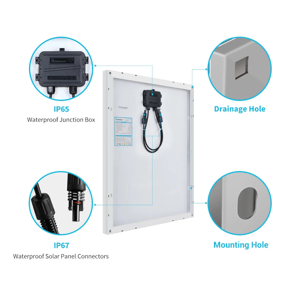 Renogy Solar Panel 50 Watt 12 Volt, High-Efficiency 50W Solar Panel Monocrystalline PV Module Power Charger for RV Marine