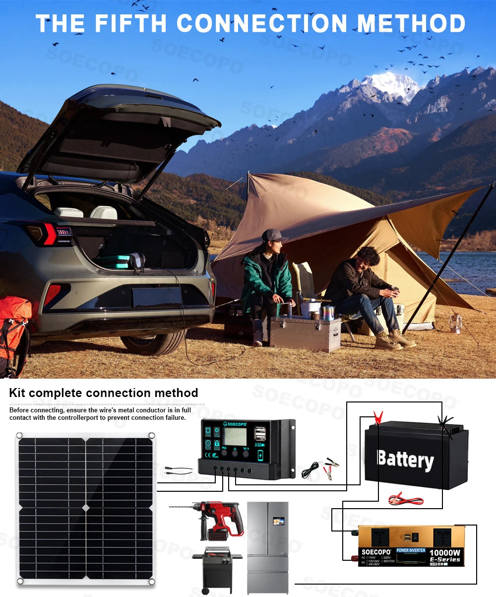 Portable 10000W Peak Solar Kit Complete 12V To 220V 110V Inverter 300W Photovoltaic Panel 100A Controller for Generators Home PRIME RJ SOLAR PH