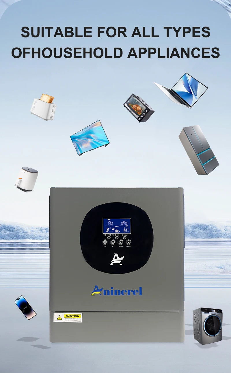 Aninerel 6.2KW 4.2KW 2KW 48V/24V/12V Hybrid Solar Inverter household Pure Sine Wave Inverter MPPT Solar Charge Controller WIFI