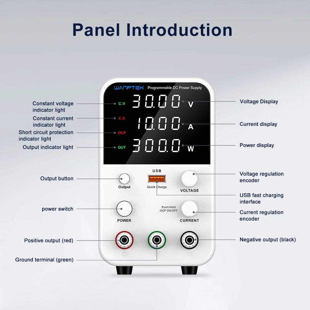 Wanptek DC Lab Power Supply 30V 60V 120V Adjustable Voltage Regulator Preset Voltage Current Dual Input Voltage 220V/110V