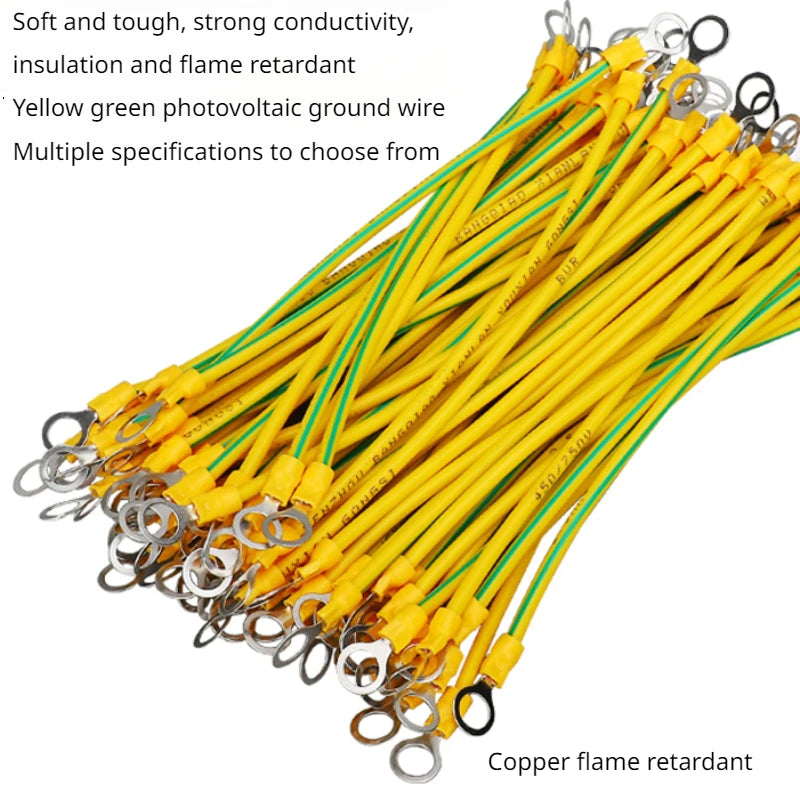 100pcs Copper bridge jumper yellow and green two-color ground wire solar photovoltaic panel ground wire 2.5/4/6 square PRIME RJ SOLAR PH