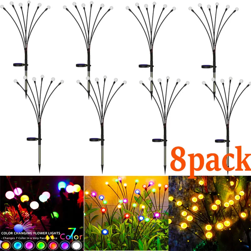 10-Pack Solar Garden Lights 100 LED Firefly Waterproof Solar Powered High Flexibility Swaying Landscape Lawn Light CQC EMC GS RoHS