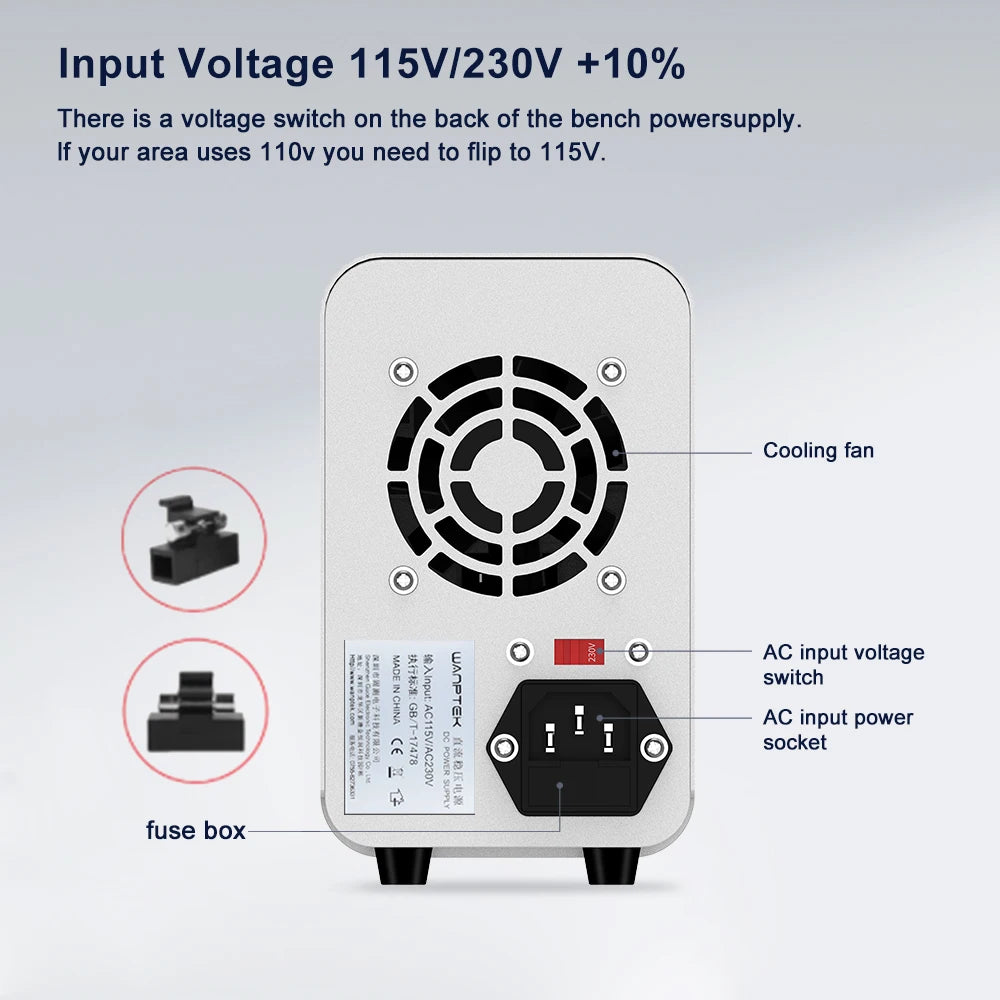 Wanptek DC Lab Power Supply 30V 60V 120V Adjustable Voltage Regulator Preset Voltage Current Dual Input Voltage 220V/110V