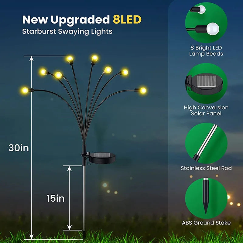 10-Pack Solar Garden Lights 100 LED Firefly Waterproof Solar Powered High Flexibility Swaying Landscape Lawn Light CQC EMC GS RoHS