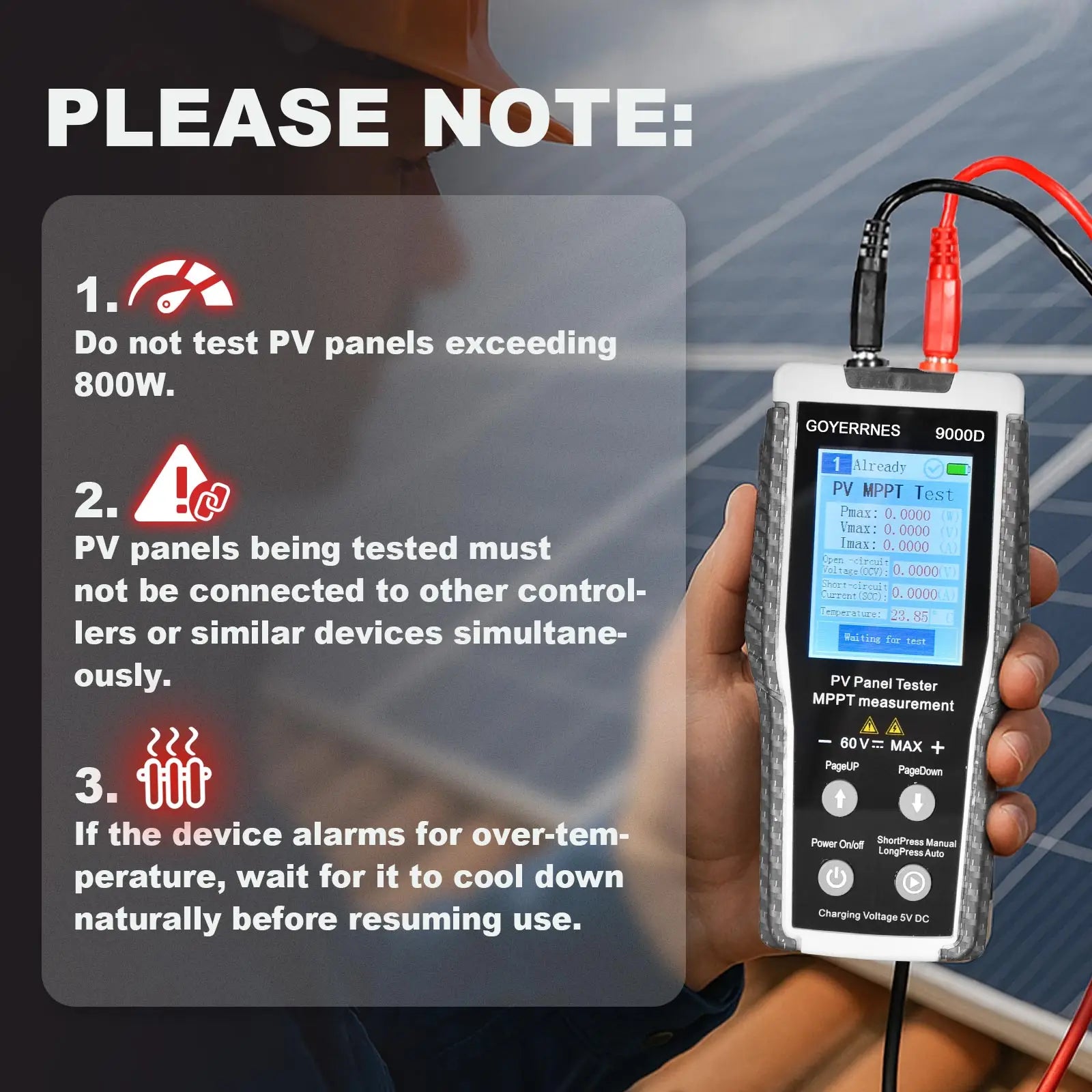 PV Panel Tester MPPT Solar Panel Tester with 2.8-inch TFT Screen,Measures Pmax/Vmax/Imax/Open-Circuit Voltage/Short-Circuit PRIME RJ SOLAR PH