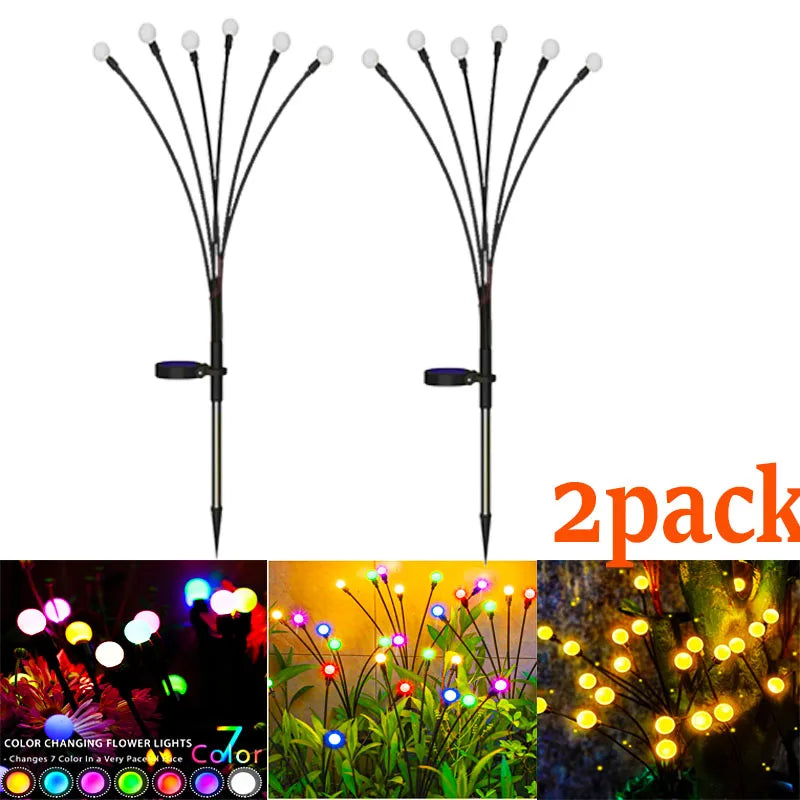 10-Pack Solar Garden Lights 100 LED Firefly Waterproof Solar Powered High Flexibility Swaying Landscape Lawn Light CQC EMC GS RoHS