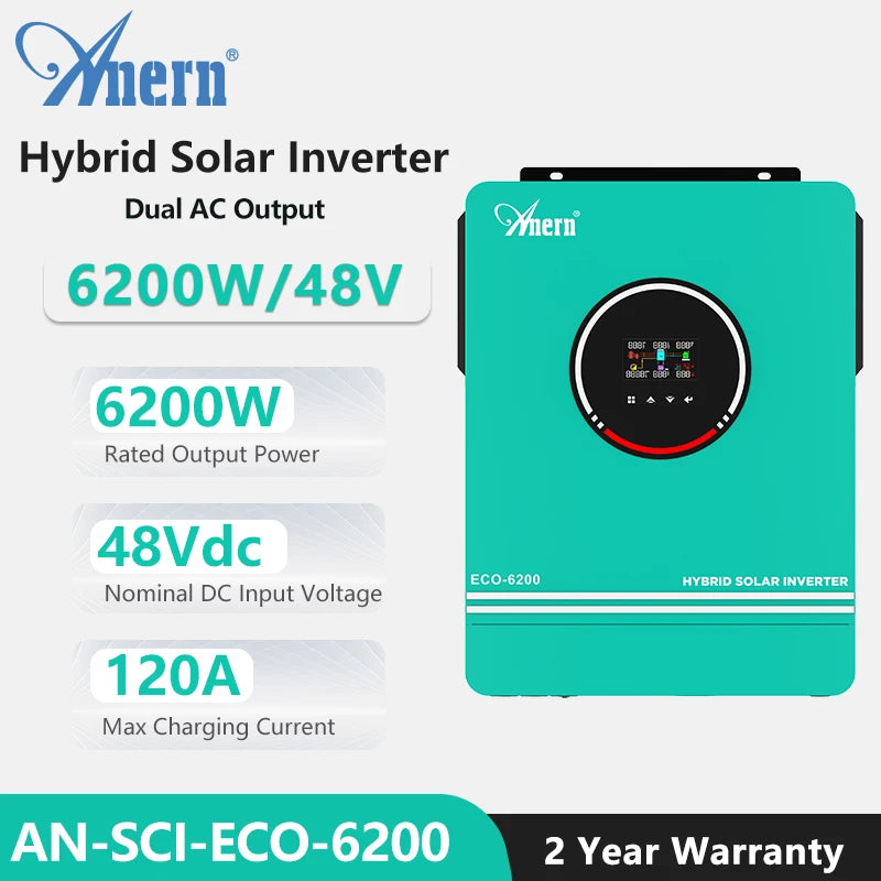 ANERN AN-SCI-MAX Hybrid Solar Inverter 1kW 3kW 4.2kW 6.2kW 10.2kW Built-in MPPT 500VDC PV 230VAC 12V 24V 48V Pure Sine Wave CE RoHS