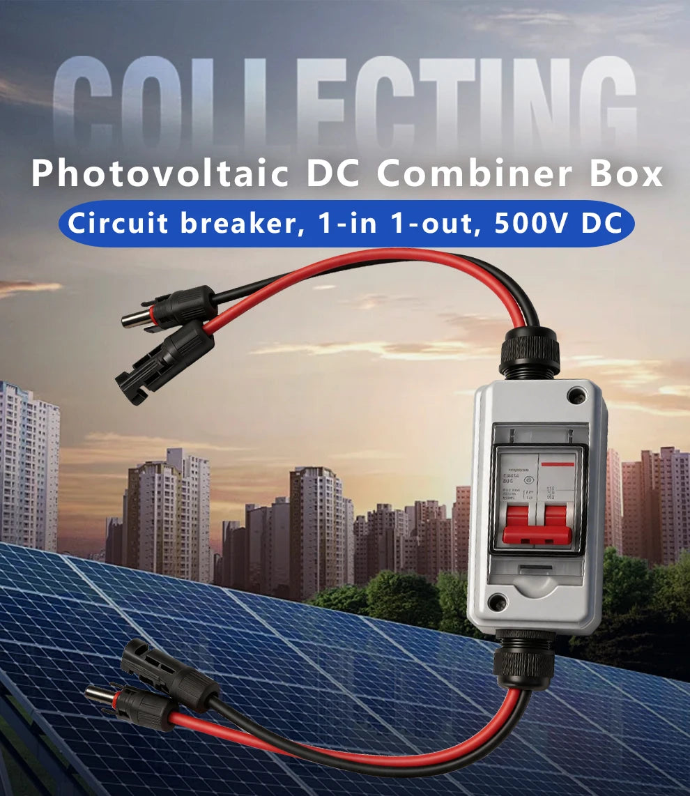 Outdoor IP65 Waterproof Solar PV DC Combiner Box with DC Circuit Breaker, DC500V 32A Load Isolating Switch