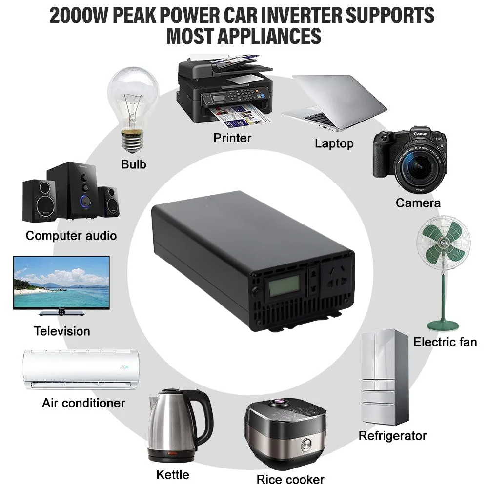 Pure Sine Wave Solar Inverter 1000W 2000W 3000W 24V 220V Off Grid PV 12V 48V 36V DC to 120V 230V 240V AC Home Appliance 50/60Hz PRIME RJ SOLAR PH