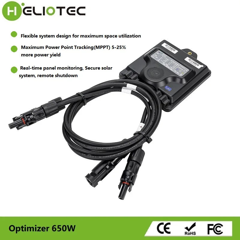 Heliotec 650/850/1600W PV Power Optimizer MPPT 12V-75V Input Ip68 Real-time Solar Panel Monitoring Voltage-Limiting Anti-Hotspot