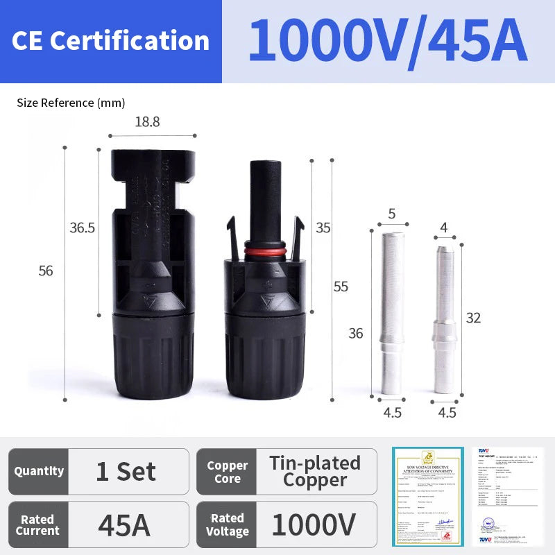 DIVEDEER Solar Connectors DC 1000V 30A 45A IP67 Male Female PV Connector Plug 1 3 5 Pairs Solar Cable 2.5mm2 4mm2 6mm2 Waterproof CE