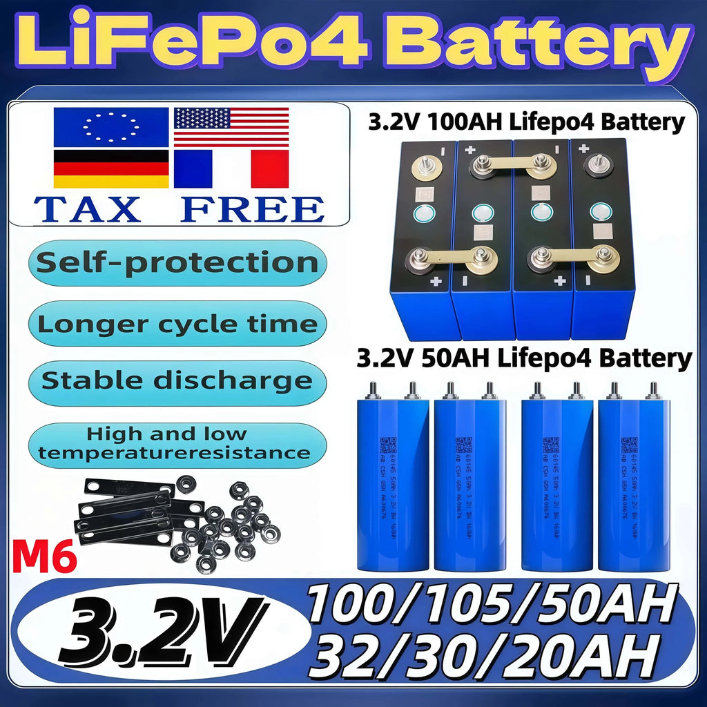 Grade a 3.2V LiFePO4 Battery for DIY Motorcycle Car Motor Modification 12.8V RV EV Home Storage - Various Sizes 20Ah-105Ah