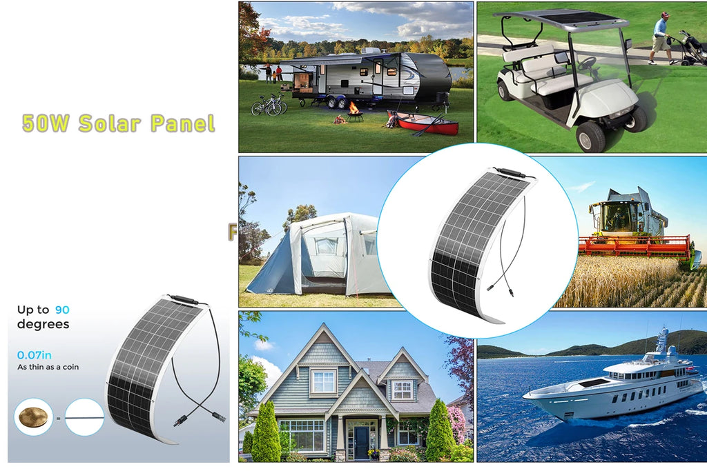 50W 100W 12V flexible solar panel 150w 200w solar panel caravan van Upgraded 10A /20A Solar Charge Controller for Car RV Marine