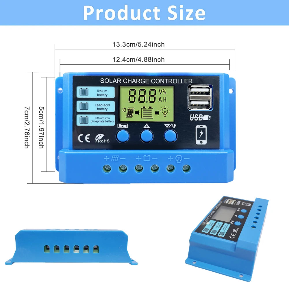 HXCONTROLLER 10A 20A 30A Solar Charge Controller 12V 24V 50VDC LiFePO4 Lithium Lead Acid Battery CE FCC RoHS 24h Fast Shipping