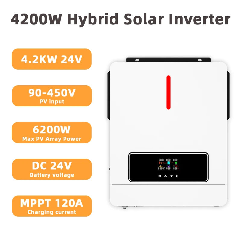 Y&H 4.2KW Hybrid Solar Inverter 24V 220V On/Off Grid Inverter Pure Sine Wave Inverter MPPT 120A Solar Charge Controller BMS WiFi