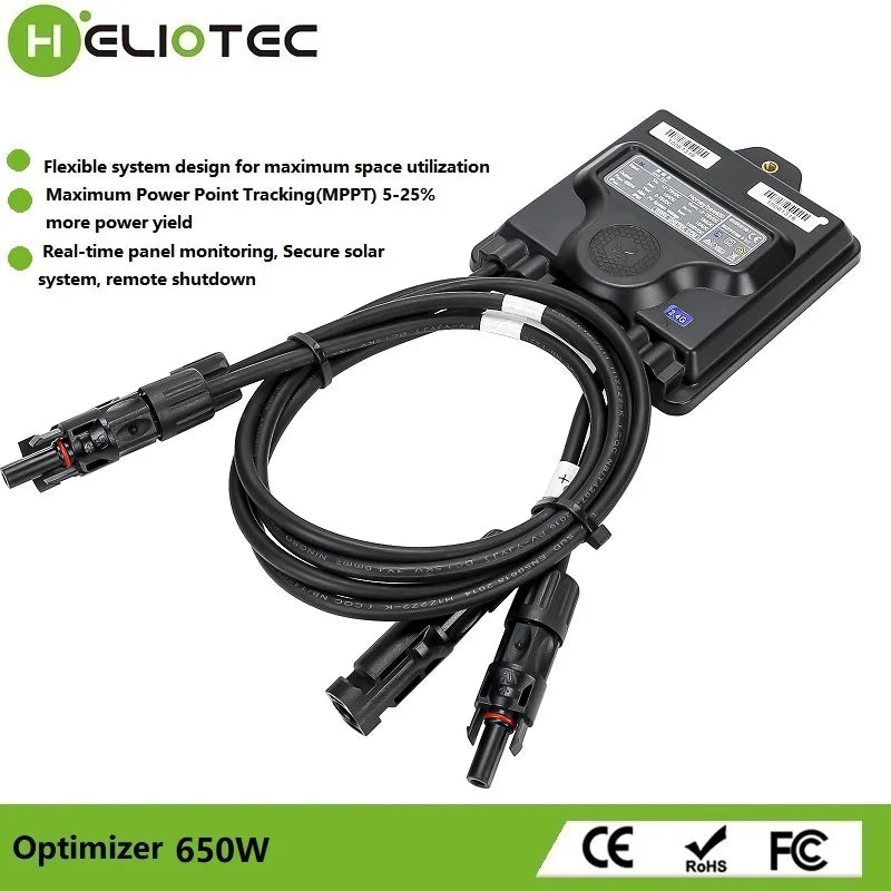 HELIOTEC 650W PV Power Optimizer MPPT 12V-75V Input Ip68 Real-time Solar Panel Monitoring Voltage-Limiting Anti-Hotspot PRIME RJ SOLAR PH