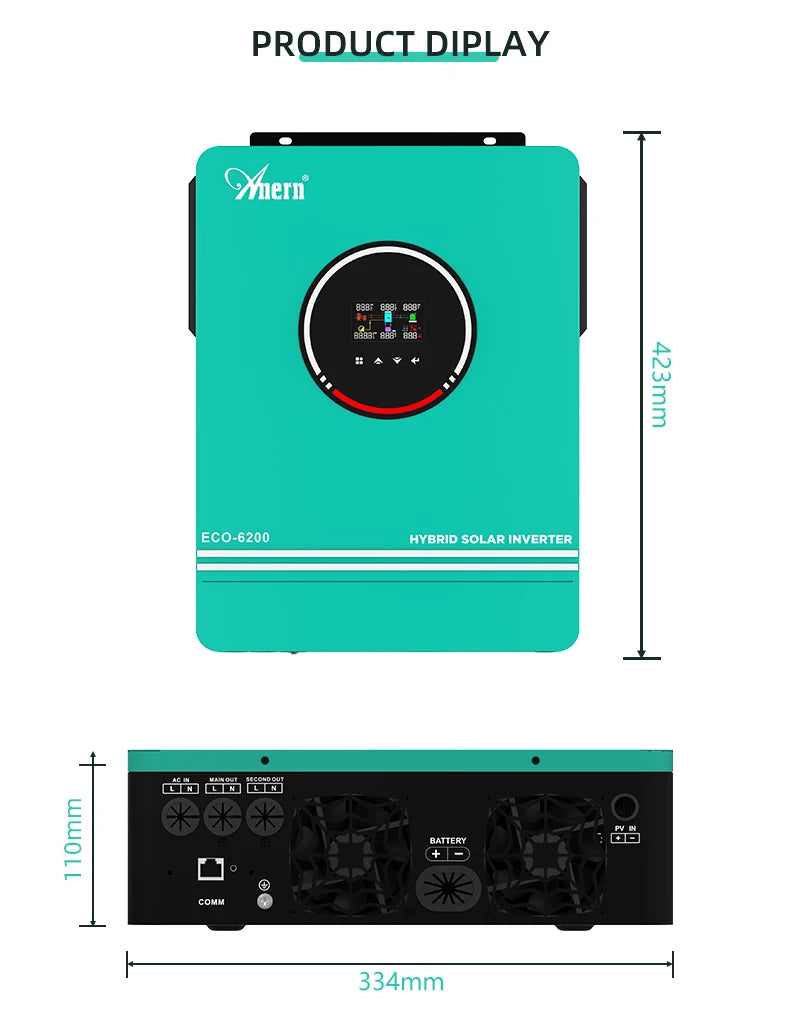 ANERN AN-SCI-MAX Hybrid Solar Inverter 1kW 3kW 4.2kW 6.2kW 10.2kW Built-in MPPT 500VDC PV 230VAC 12V 24V 48V Pure Sine Wave CE RoHS