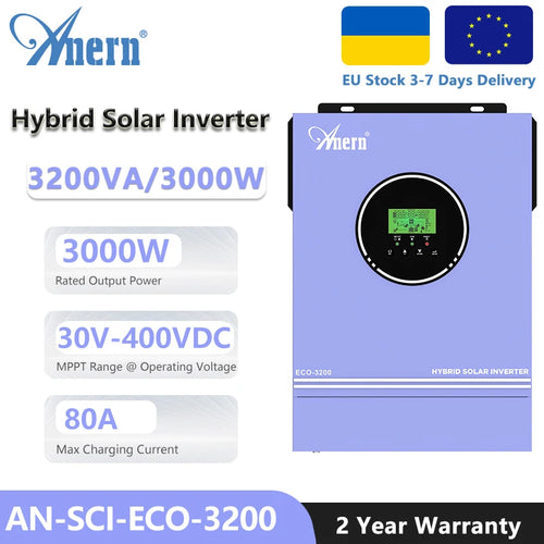 1600W 3000W Hybrid Solar Inverter 12V 24V 220V Pure Sine Wave Inverter Built in MPPT 80A Solar Charger Controller Max PV 400VDC PRIME RJ SOLAR PH