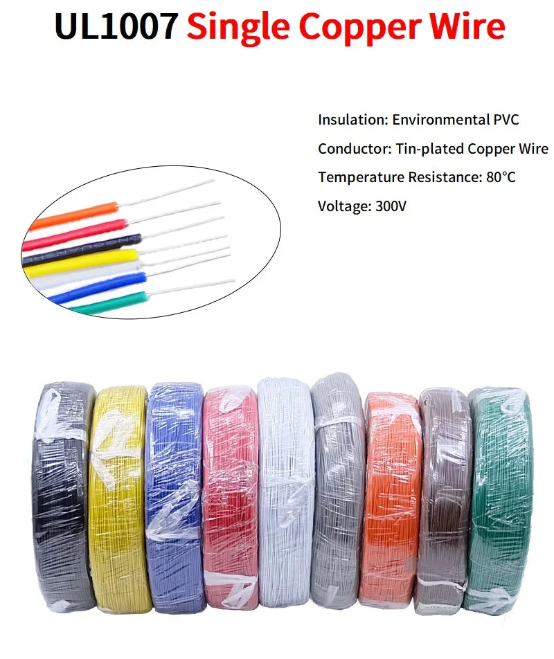 5/20M Single Core Copper Wire 26 24 22 20 18 16 14 AWG PVC Insulation Solid Tinned Plating LED Line DIY Equipment Electric Cable PRIME RJ SOLAR PH