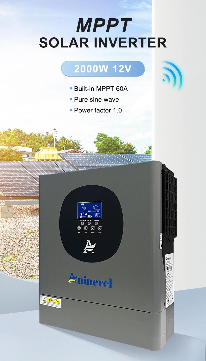 Aninerel 6.2KW 4.2KW 2KW 48V/24V/12V Hybrid Solar Inverter household Pure Sine Wave Inverter MPPT Solar Charge Controller WIFI