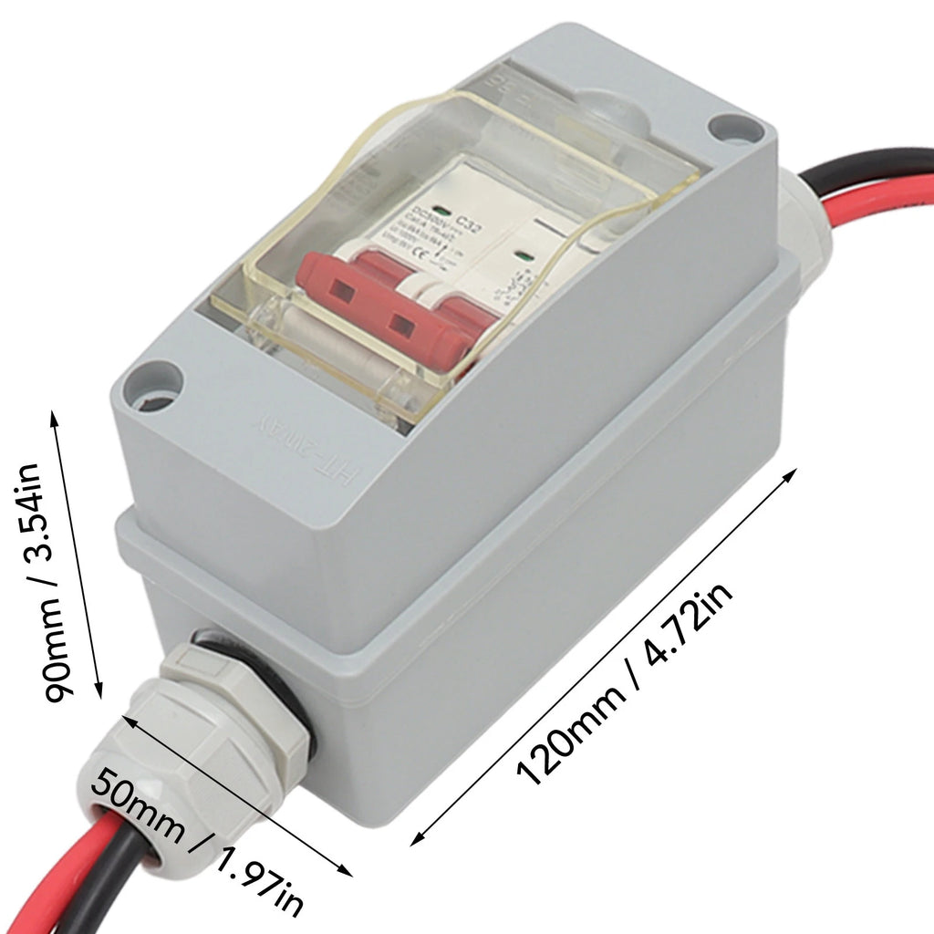 Circuit Breaker Protector Circuit Breaker MCB 2P DC 500V 32A Disconnect Switch with IP65 Waterproof Distribution Box MCB