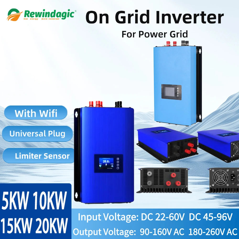 On-Grid Inverter 10000W 20000W 48V 60V 72V Battery Sun Wind Grid Tie Limiter WiFi Communication CE 1-Year Free Repair Lifetime Support