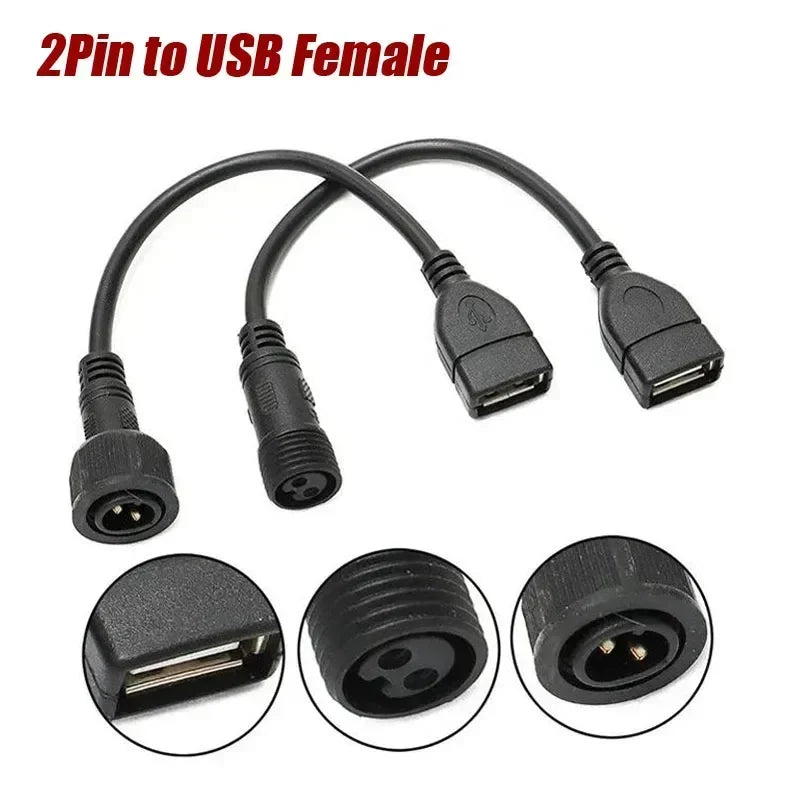Outdoor Waterproof 2 Pin to USB Female Connector Cable for Solar Light Panel 2 Core Male Female to USB Conversion Wire Adapter PRIME RJ SOLAR PH