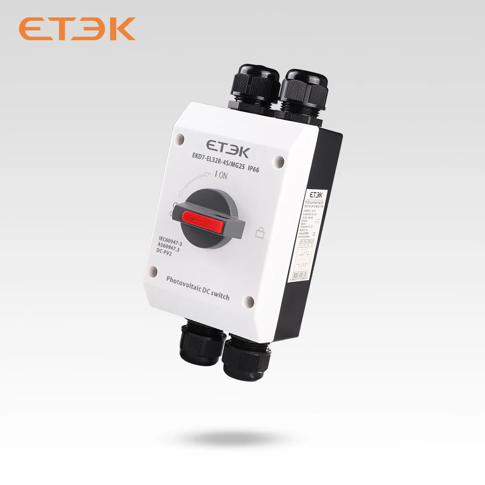 Photovoltaic Solar DC Isolation Switch Outdoor PV Solar Switch 4P 1000V 32A UKPM  Rotating Handle IP66 Waterproof EKD7 PRIME RJ SOLAR PH