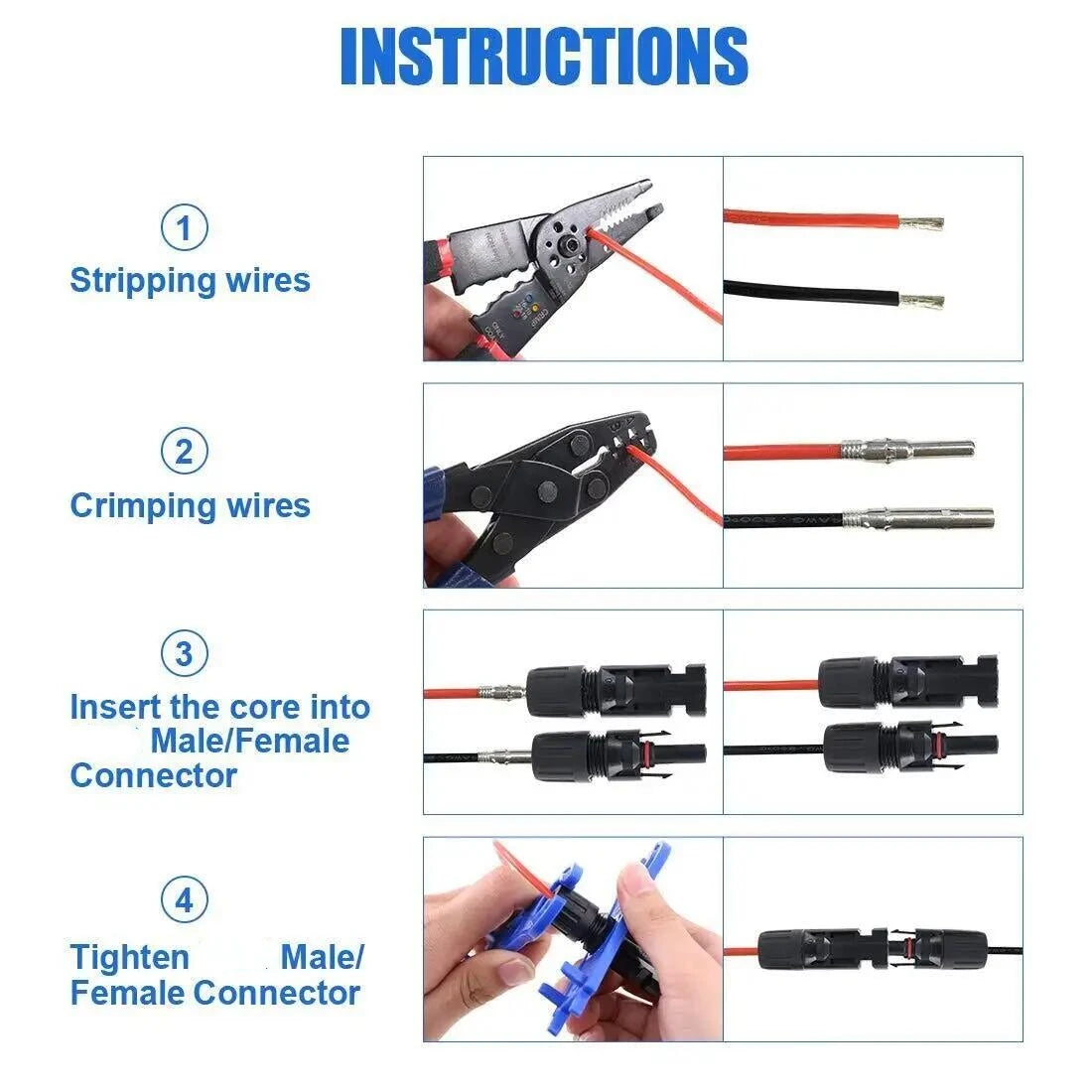 2 Pairs Solar Connector 1000V Solar Plug 30A for PV Cable Connection UV Resistant IP67 Male Female Connector PRIME RJ SOLAR PH