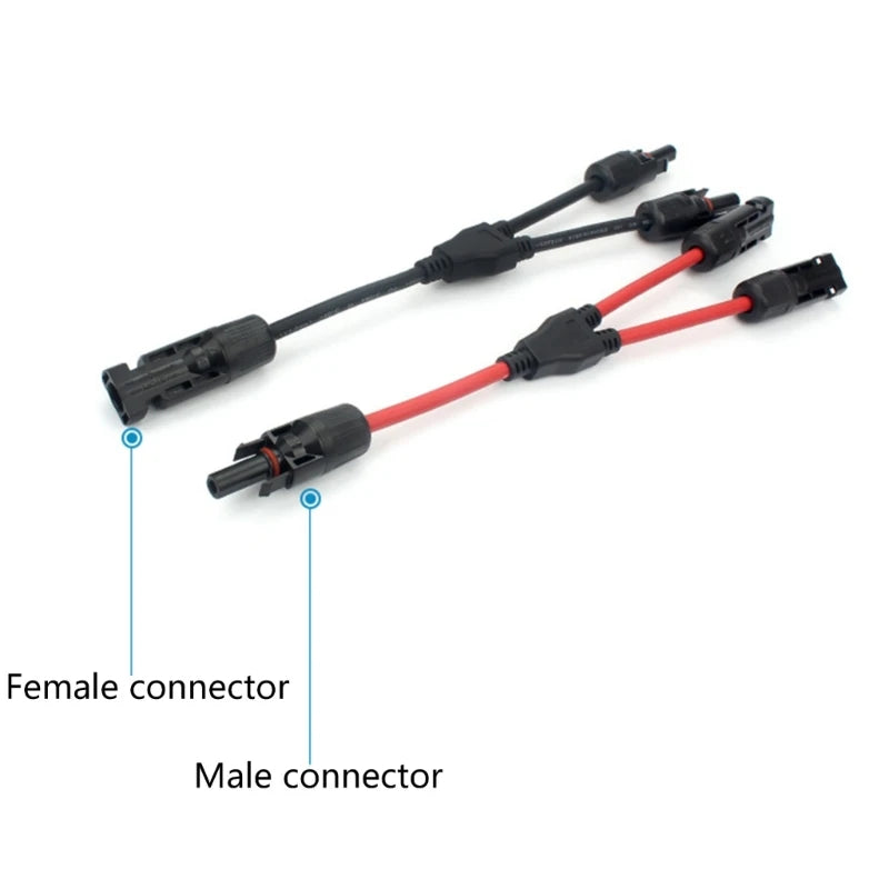 1-Pair 2-to-1 Y Branch Parallel Connection Solar PV Connector 1000V 30A Male Female Cable for Solar Photovoltaic