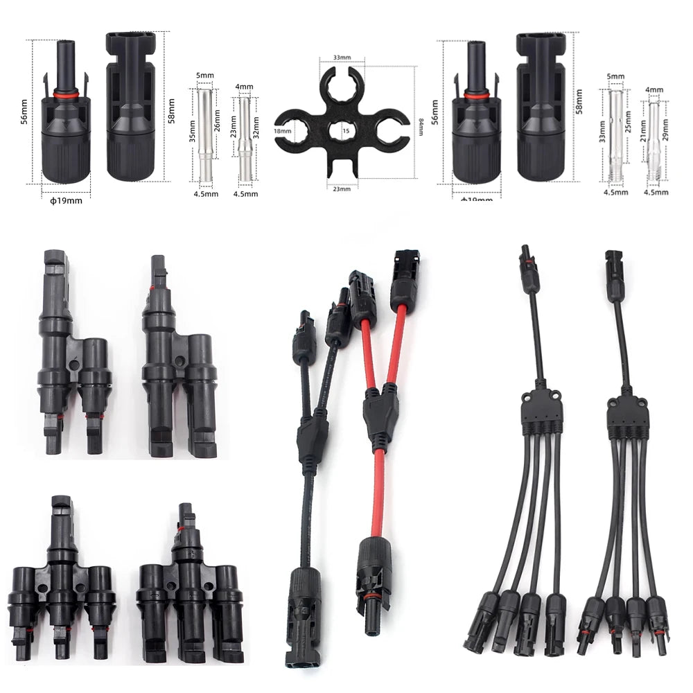 MC4 Solar Panel Cable Connector 30A 1000V MC3/4 Male Female with Solar Diode Fuse IP67 T Y Branch Solar Splitter