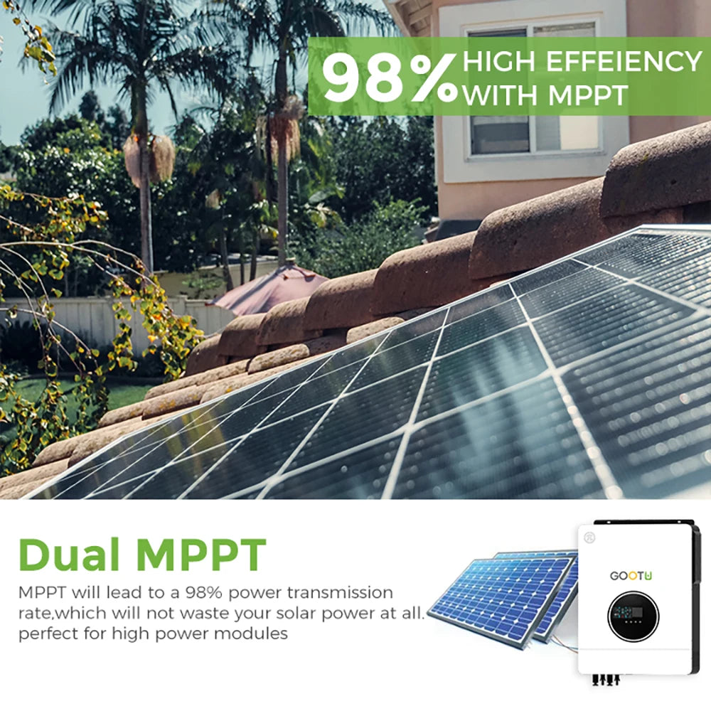 GOOTU 6.2KW/10.2KW Hybrid Solar Inverter Dual Output 24V/48V MPPT 160A Pure Sine Wave On/Off Grid for Home Power Supply