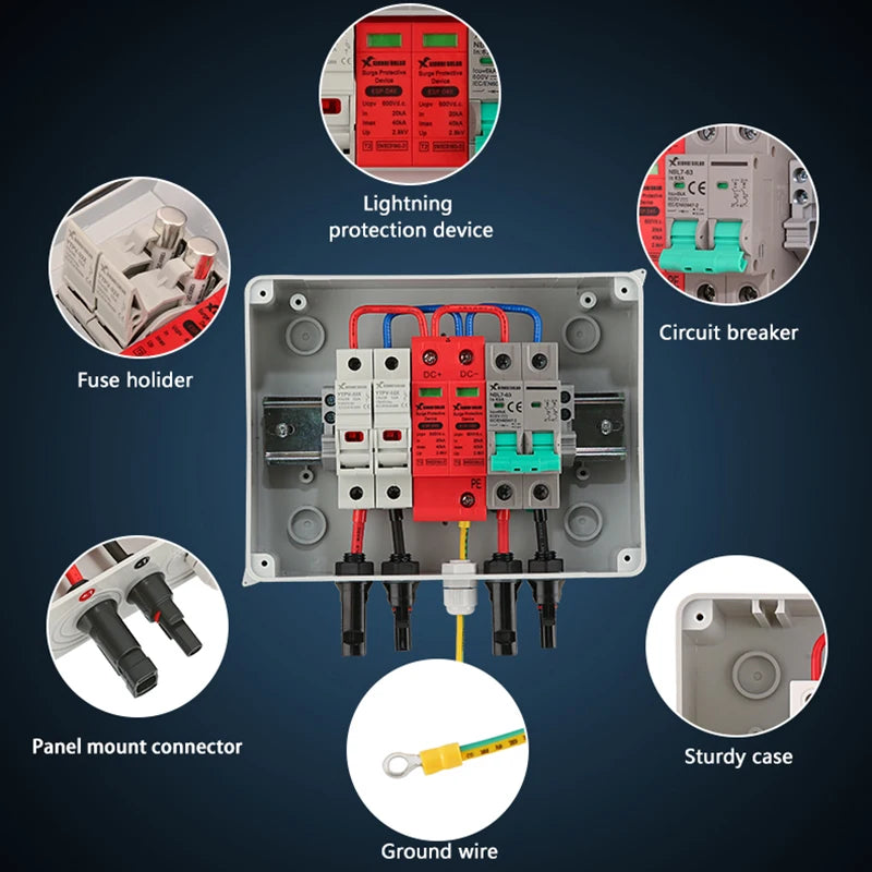 XIONGISOLAR High-quality 600V PV Combiner Box 1-In-1-Out DC with Fuse MCB SPD for Solar Panel Photovoltaic Protection Box