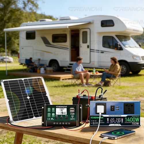 30W Solar Panel System with 1400W Peak Inverter (continuous Power 700W ) | 60A Controller DC 12/24V To 110V/220V for Camping Rv