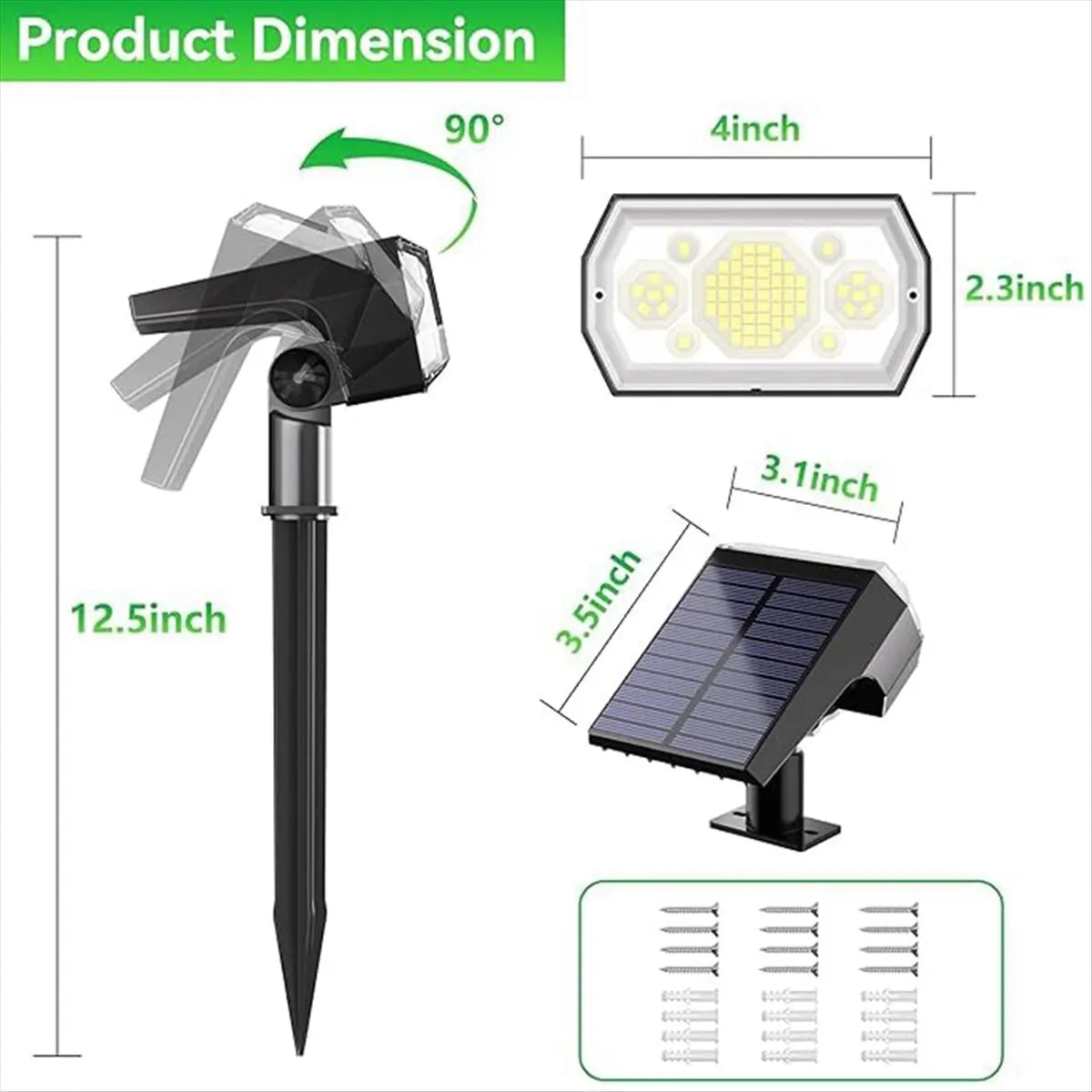 Solar Spot Lights Waterproof 2-in-1 Solar Powered Landscape Spotlights Outdoor Yard Garden Tree Lawn Pathway