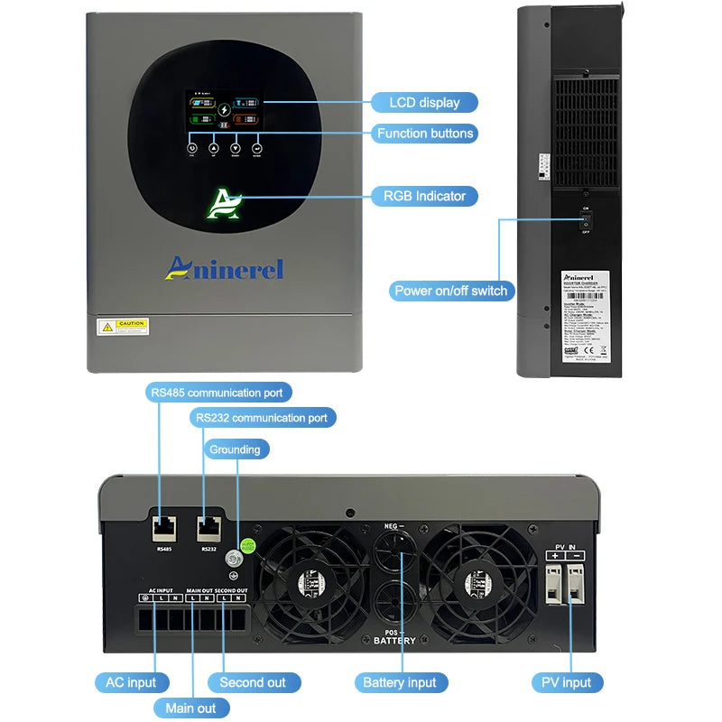 Aninerel 6.2KW 4.2KW 2KW 48V/24V/12V Hybrid Solar Inverter household Pure Sine Wave Inverter MPPT Solar Charge Controller WIFI