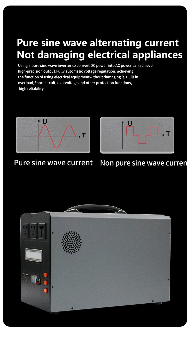 1000W/1500W/2000W/3000W/ Portable Power Station, Pure Sine Wave MPPT Solar Generator with Solar Panel for RV Camping Off Grid