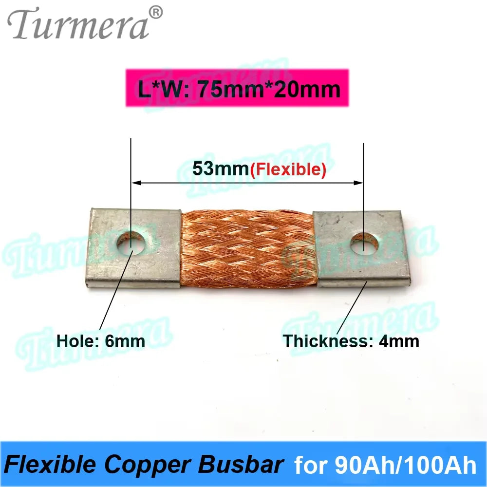 Busbar Lifepo4 Battery Flexible Copper Connecter 2mm Hole to Hole 53 57mm 74mm 400A Use in 12V 280Ah 310Ah 320Ah Lifepo4 Battery
