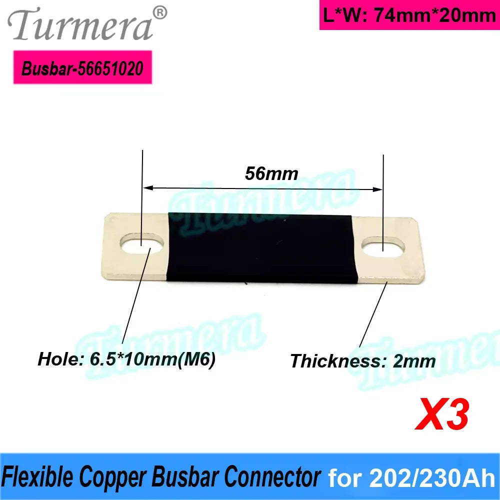 Turmera 12V Busbar Lifepo4 Battery Copper Connecter 50mm 56mm 72mm 80mm 2mm 300A Use in 100Ah 230Ah 280Ah 320Ah Lifepo4 Battery