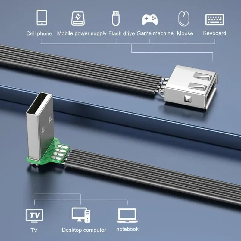 920L FPV Flat Thin Ribbon FPC Cable Standard USB A Male to Female Flexible Silicone Power Cord 480Mbps Transfer Speed