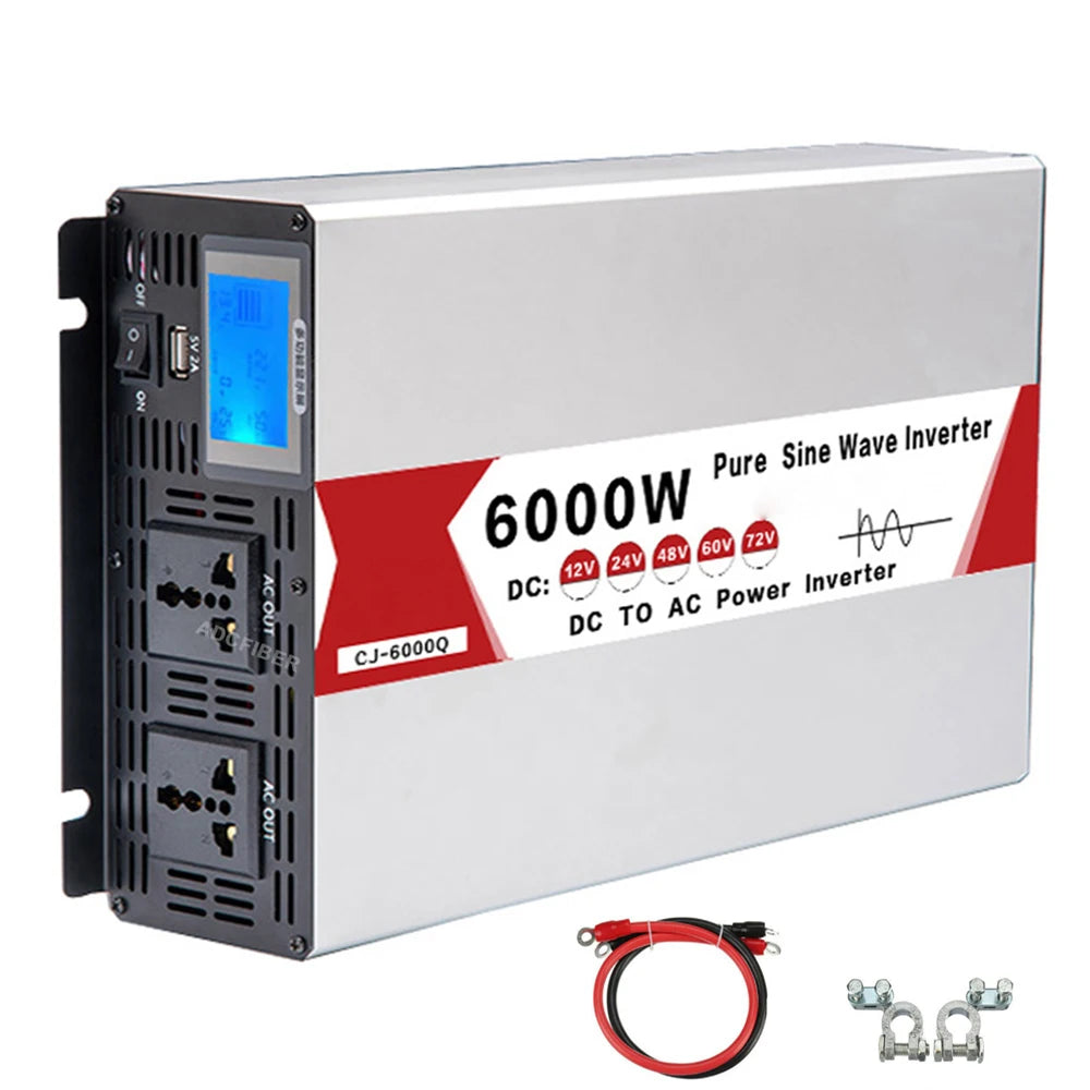Pure Sine Wave Power Inverter 6000W 8000W DC 12V 24V 48V 60V 72V to AC 220V 60Hz Frequency Converter Dual Socket USB CE