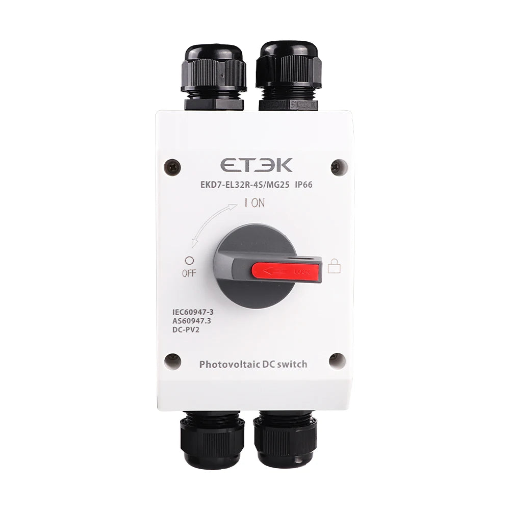 Photovoltaic Solar DC Isolation Switch Outdoor PV Solar Switch 4P 1000V 32A UKPM  Rotating Handle IP66 Waterproof EKD7 PRIME RJ SOLAR PH