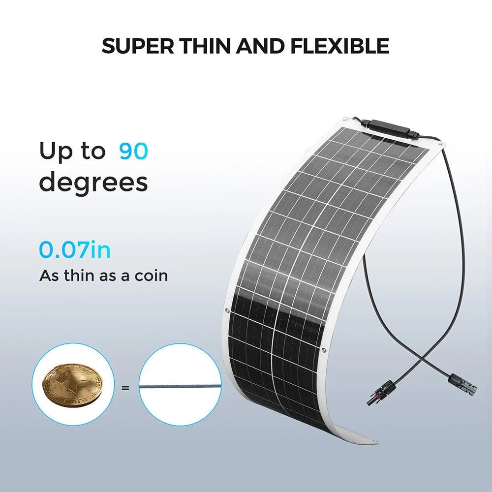 WUZECK Flexible Solar Panel kit 50 Watt  PV Module 100 Watt 12V 24V Solar cable Cell home outdoor Car Boat Battery camping trip PRIME RJ SOLAR PH