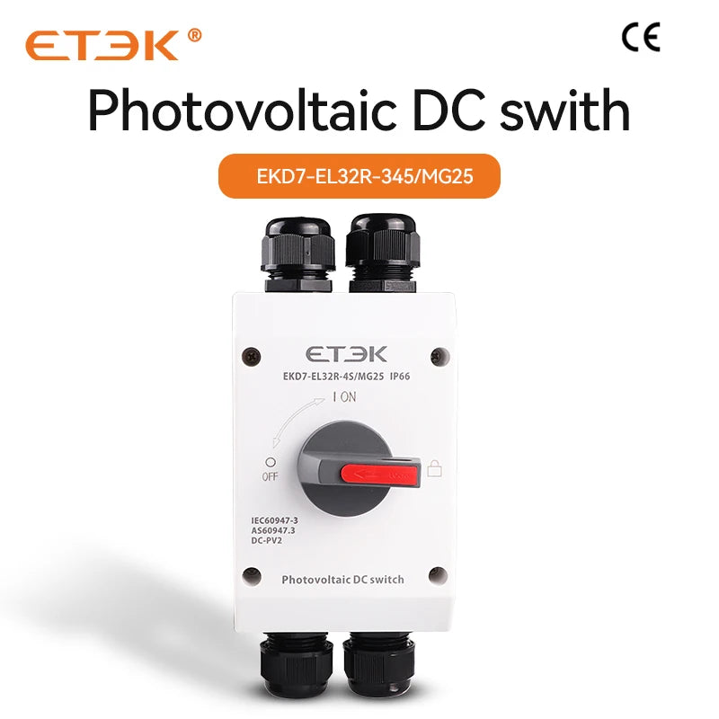 Photovoltaic Solar DC Isolation Switch Outdoor PV Solar Switch 4P 1000V 32A UKPM  Rotating Handle IP66 Waterproof EKD7 PRIME RJ SOLAR PH
