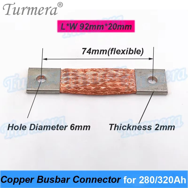 Busbar Lifepo4 Battery Flexible Copper Connecter 2mm Hole to Hole 53 57mm 74mm 400A Use in 12V 280Ah 310Ah 320Ah Lifepo4 Battery