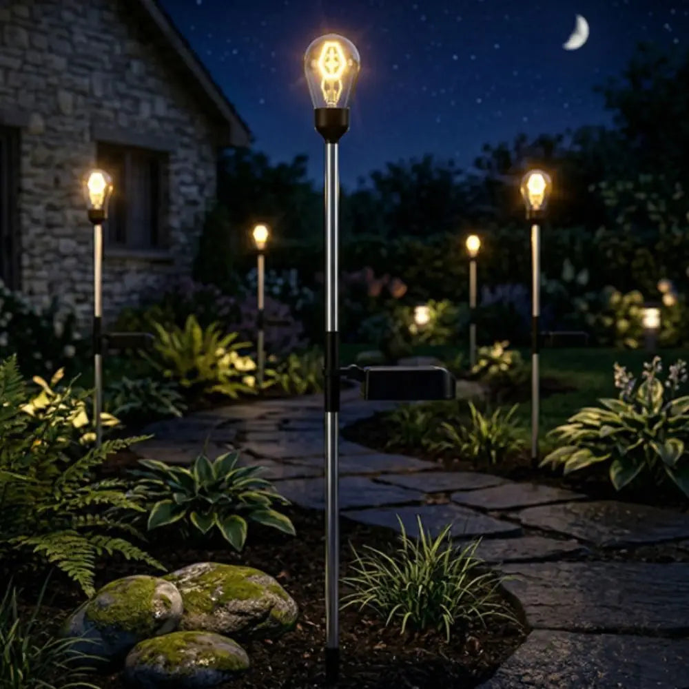 Solar Pathway Light IP65 Waterproof 3000K Tungsten Filament Simple Installation Outdoor Garden Landscape
