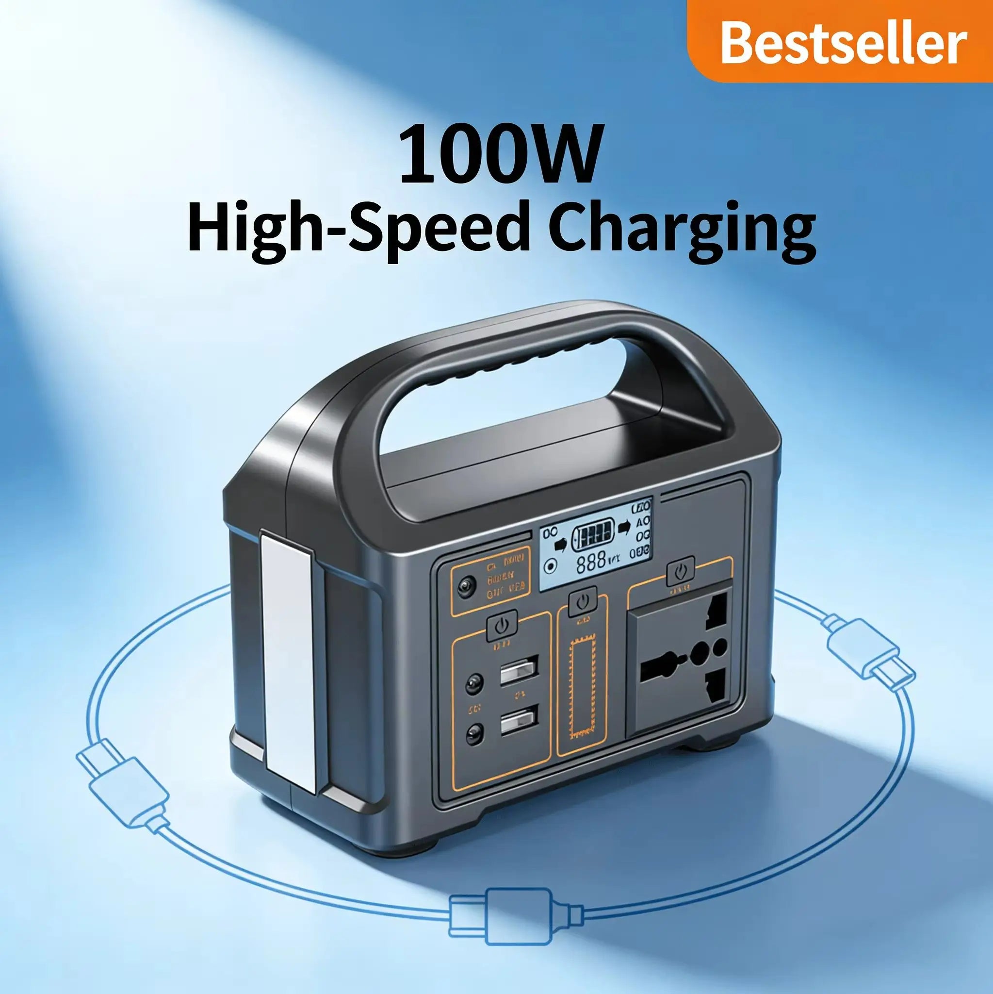 SMARTOOOLSDC 100W 24000mAh Portable Power Station 76.8Wh LiFePO4 Battery 110V 220V Output LED Solar Generator Energy Storage