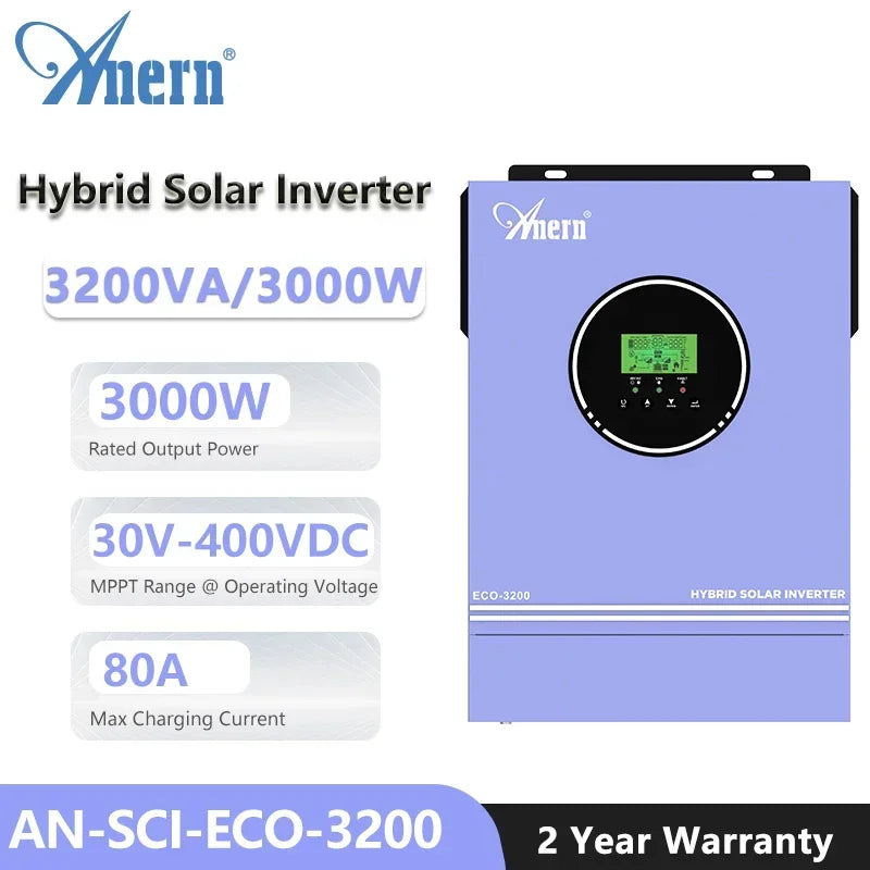 ANERN AN-SCI-ECO Hybrid Solar Inverter 3KW 4.2KW 5KW 6.2KW 6.5KW 24V 48V 220V 120A MPPT Off-Grid Inverter Controller