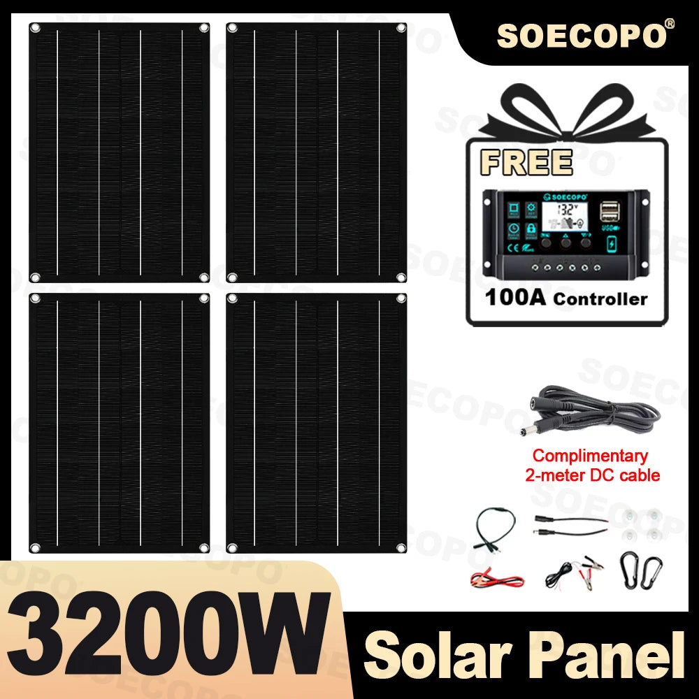 10000W Solar System Complete Kit Dual12V/24V To 110V/220V100A Controller 800W Panel Off-Grid Inverter for Home/Camping Backup